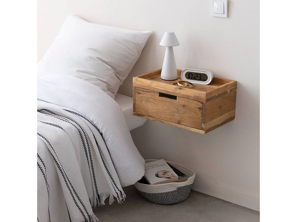 Etagère murale carrée en bois d'acacia Orane