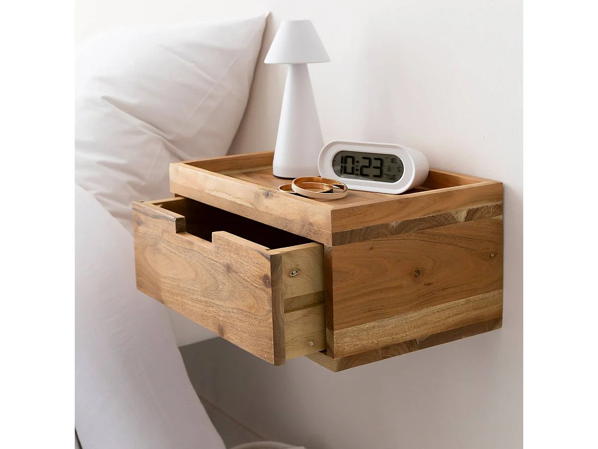 Etagère murale carrée en bois d'acacia Orane