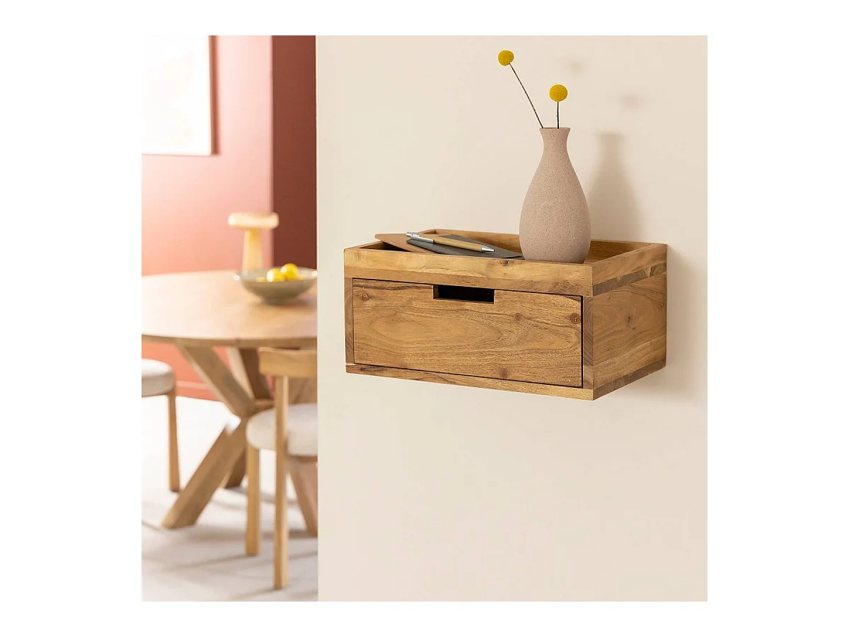Table de chevet murale carrée en bois d'acacia Orane
