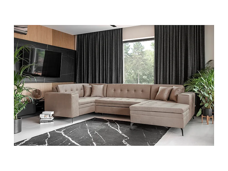 Divano d'angolo Solvio UR/rivestimento in tessut/Beige