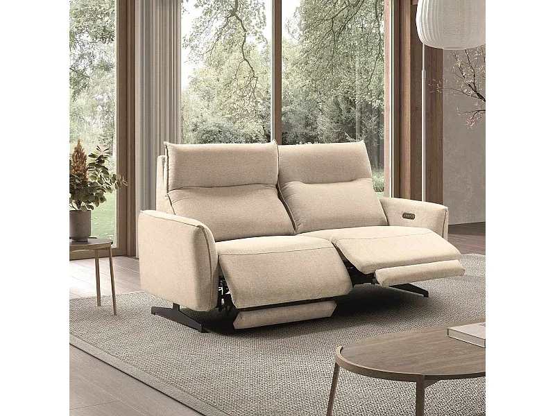Canapé relax électrique 3 places tissu polyester beige - MIRAMAR