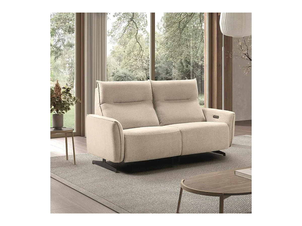 Canapé relax électrique 3 places tissu polyester beige - MIRAMAR