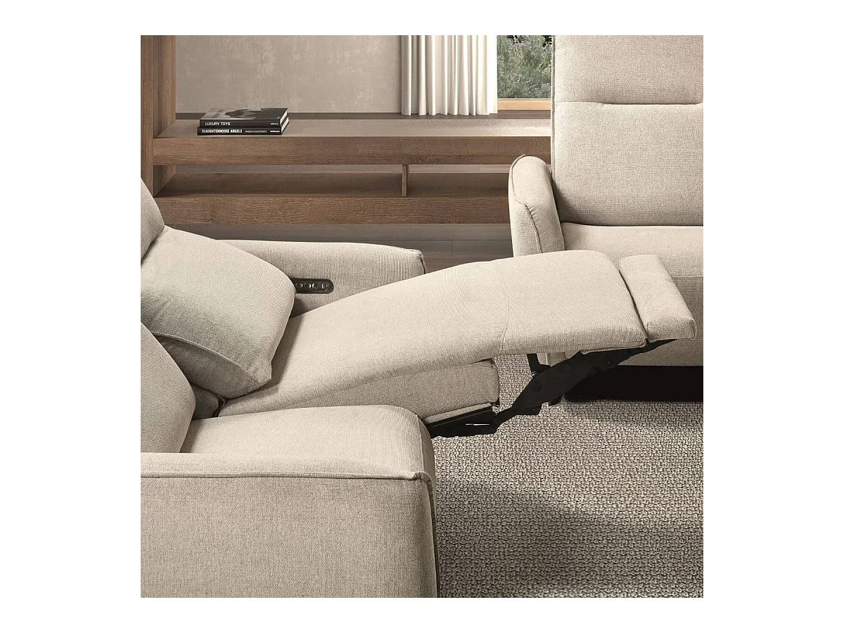 Canapé relax électrique 3 places tissu polyester beige - MIRAMAR