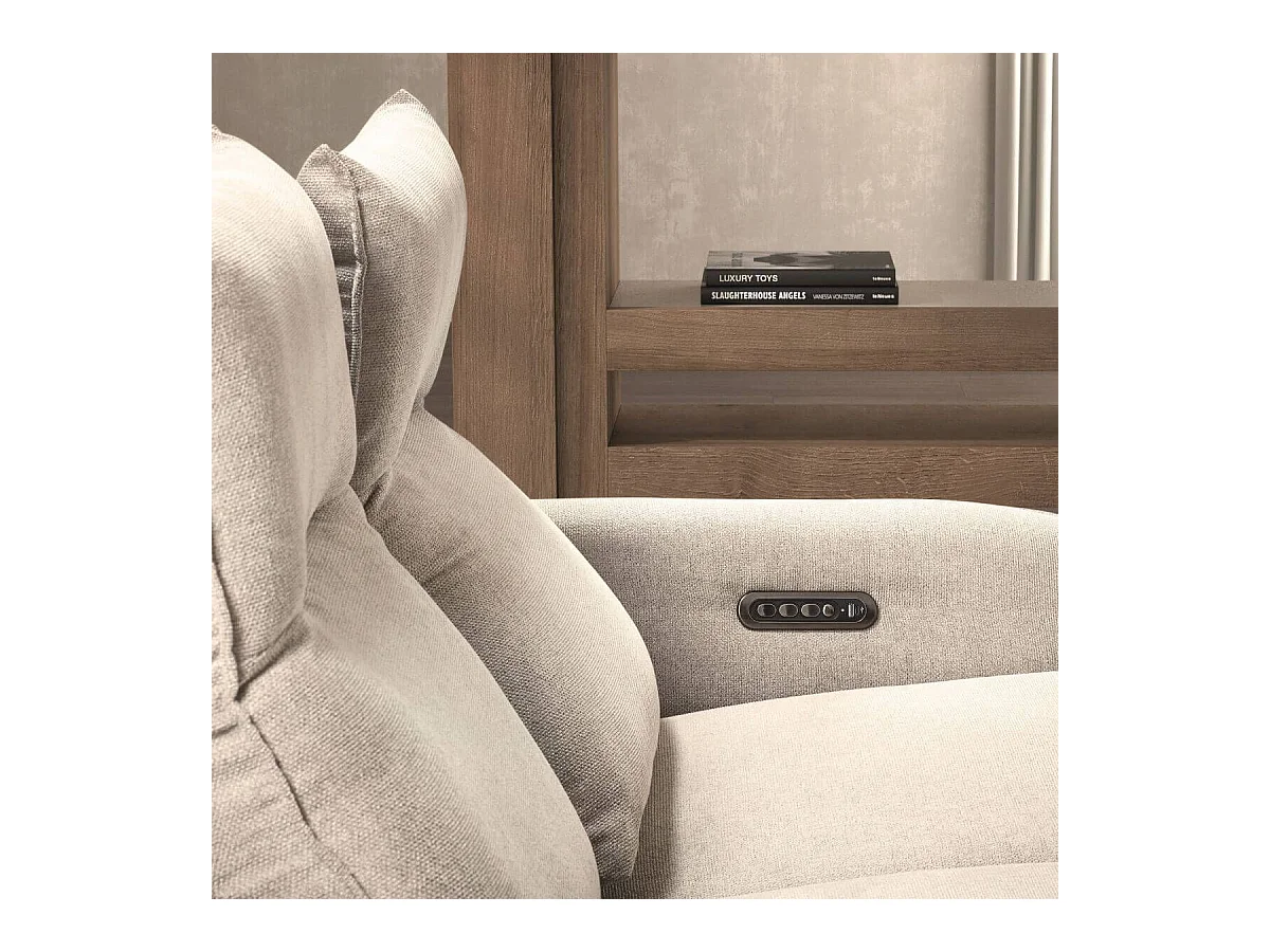 Canapé relax électrique 3 places tissu polyester beige - MIRAMAR