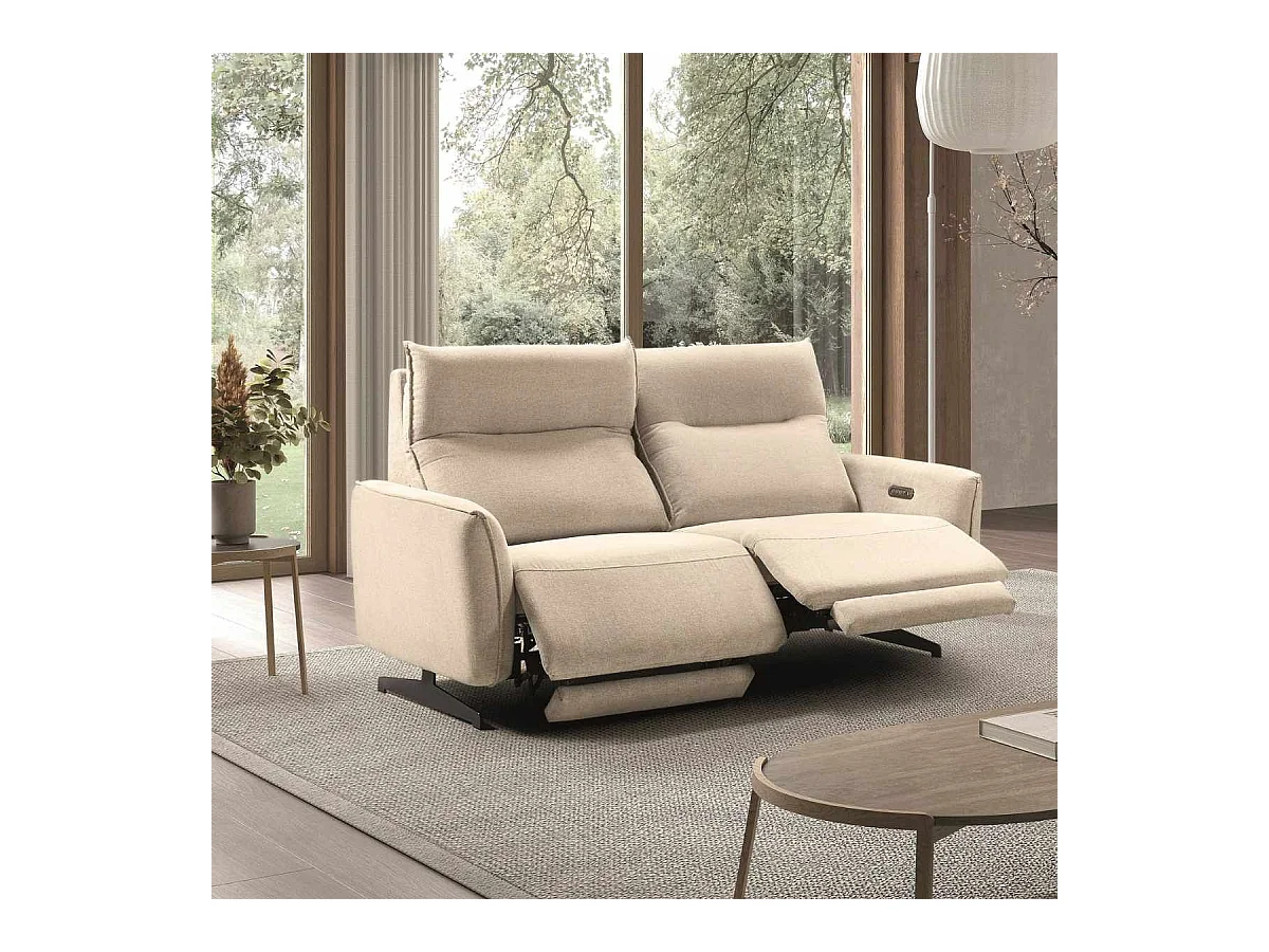 MIRAMAR - Canapé relax électrique 3 places tissu polyester beige