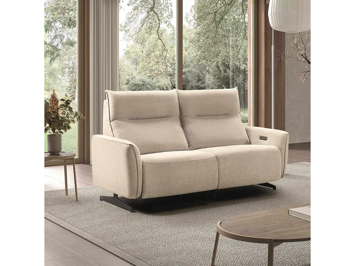 Canapé relax électrique 3 places tissu polyester beige - MIRAMAR