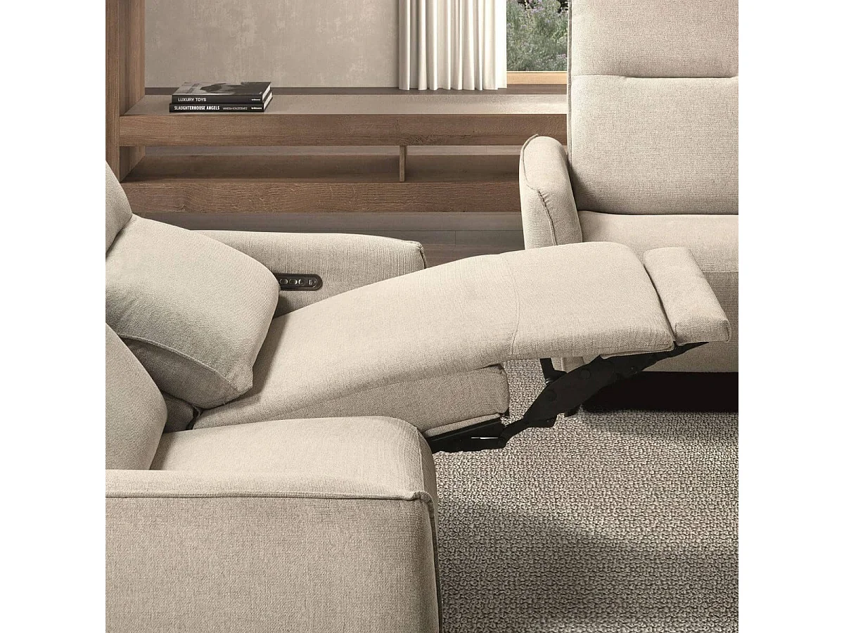 Canapé relax électrique 3 places tissu polyester beige - MIRAMAR