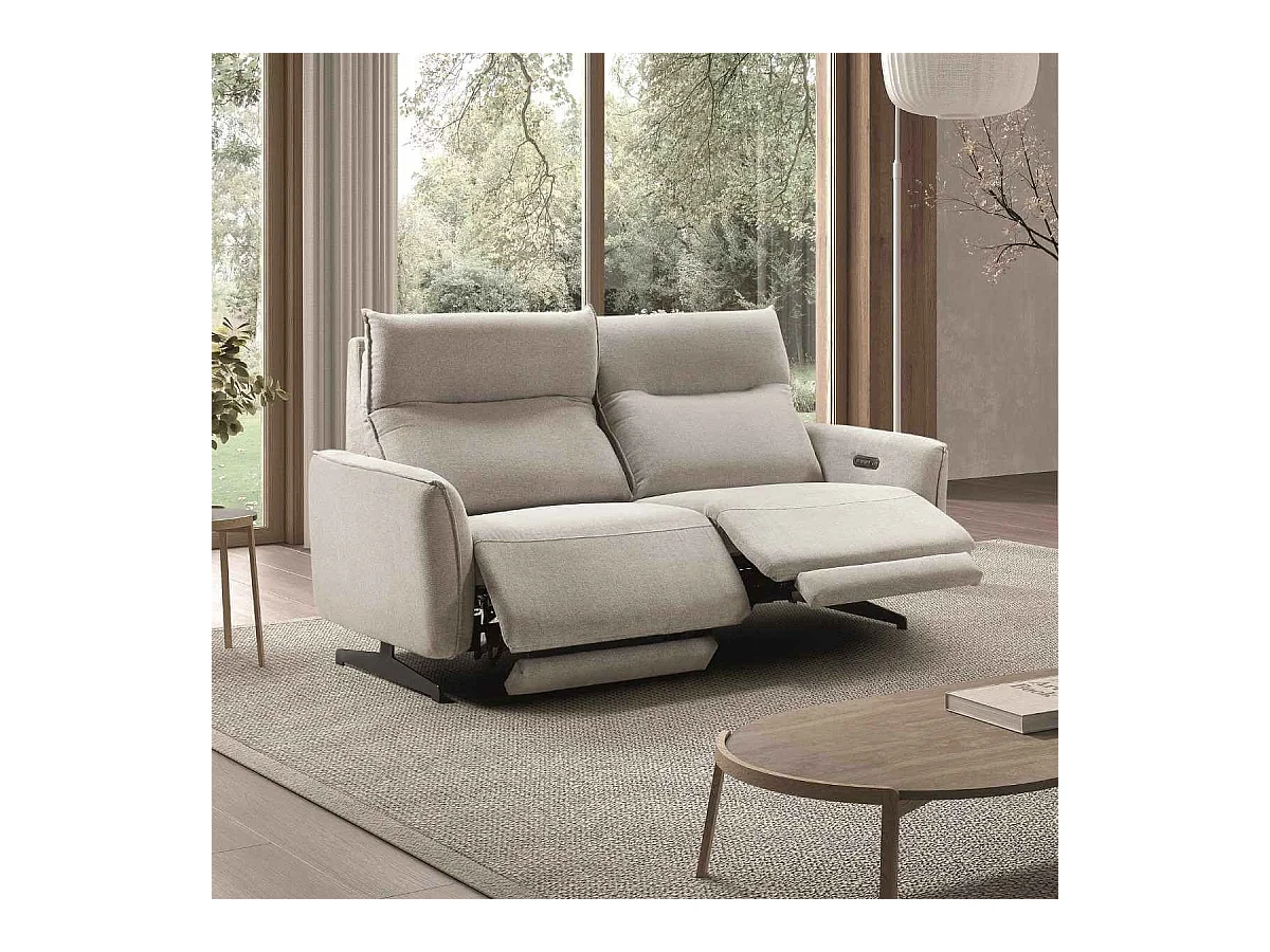 MIRAMAR - Canapé relax électrique 3 places tissu polyester gris
