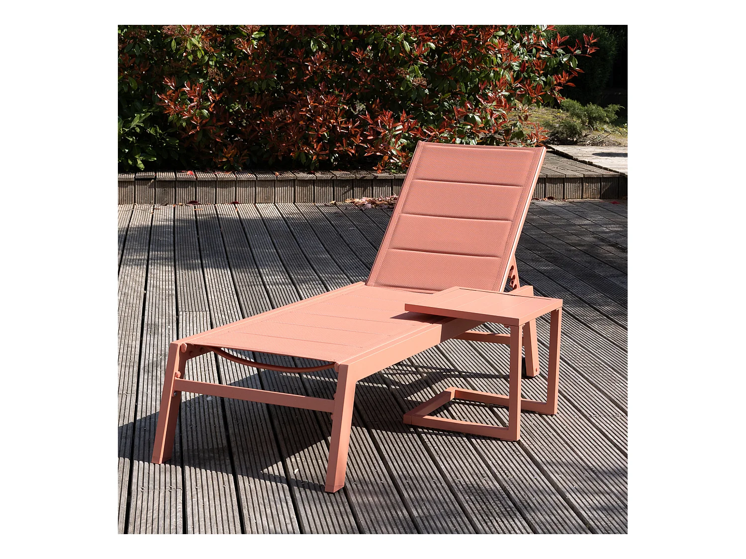 Set bain de soleil et table d'appoint BARBADOS en textilène terracotta - aluminium terracotta - HAPPY GARDEN