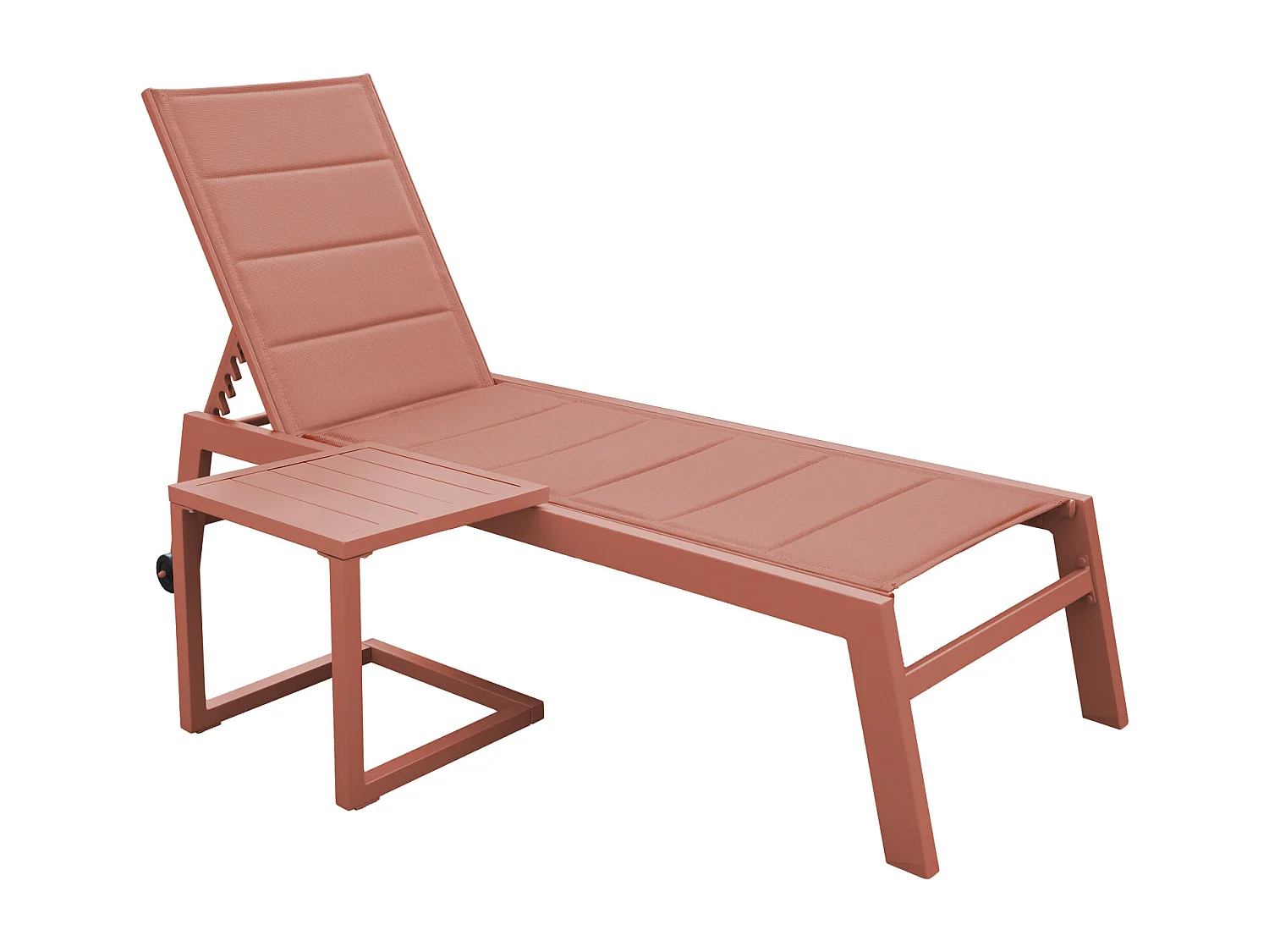 Set bain de soleil et table d'appoint BARBADOS en textilène terracotta - aluminium terracotta - HAPPY GARDEN