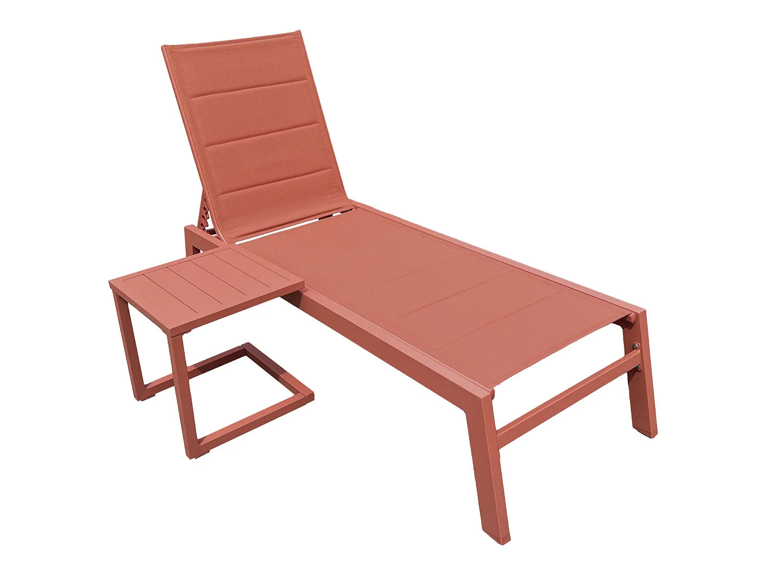 Set bain de soleil et table d'appoint BARBADOS en textilène terracotta - aluminium terracotta - HAPPY GARDEN