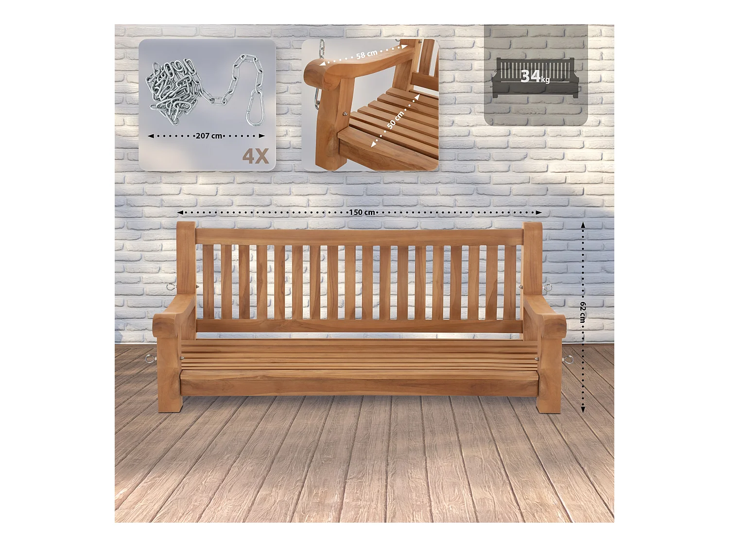 Banc de jardin - Bois - Teck - Joyce