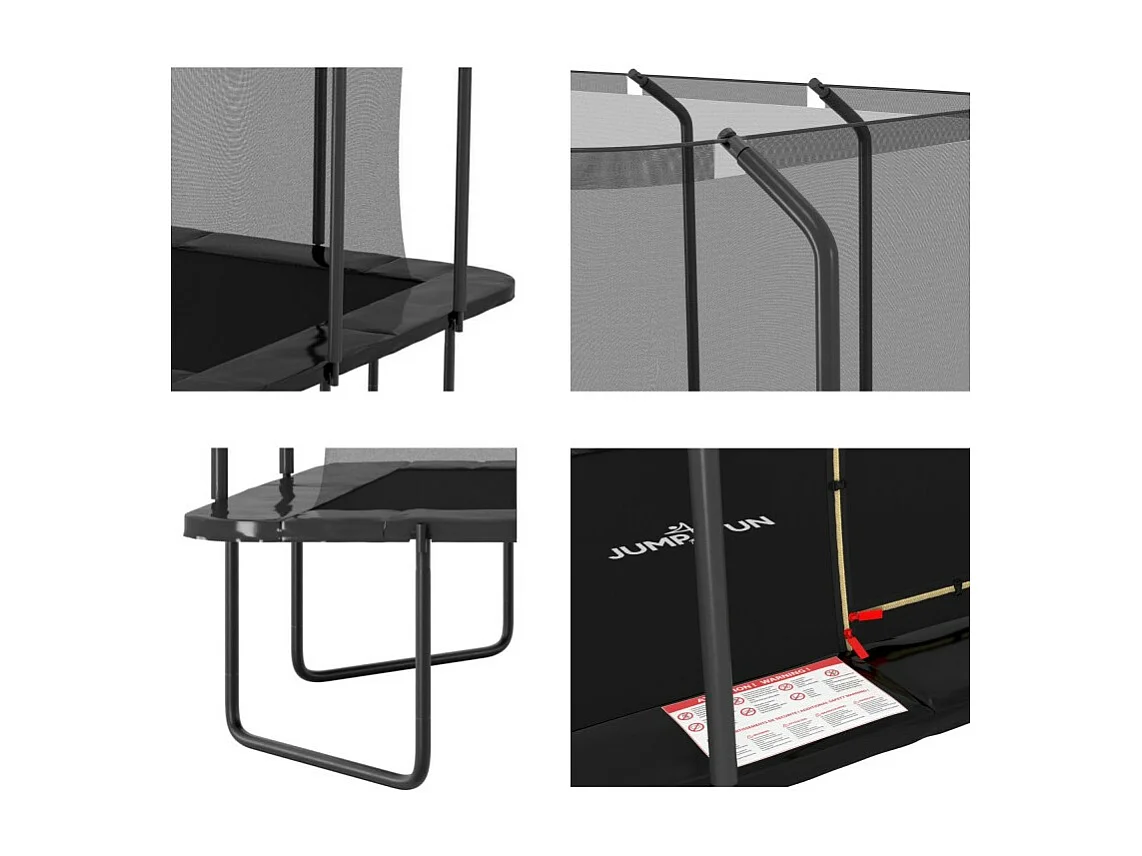 Trampoline extérieur Luxury Rectangle Noir - 244x305cm - avec Echelle, Tapis de Saut, Matelas de protection et Filet de sécurité