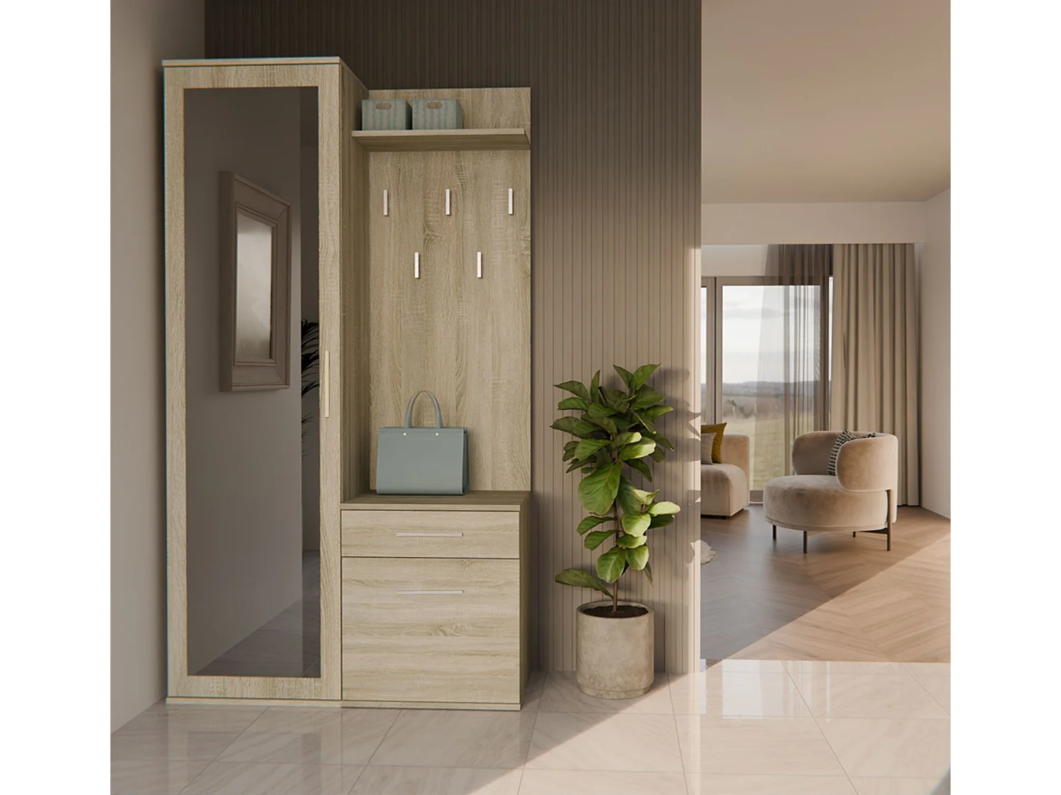 Ensemble d'entrée avec miroir – 100 cm – chêne sonoma – DUVIO