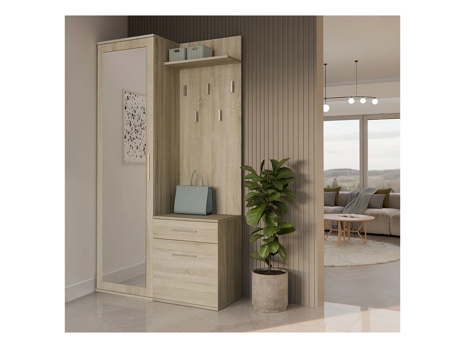 Ensemble d'entrée avec miroir – 100 cm – chêne sonoma – DUVIO