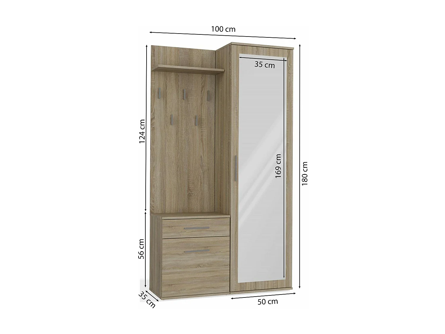 Ensemble d'entrée avec miroir – 100 cm – chêne sonoma – DUVIO