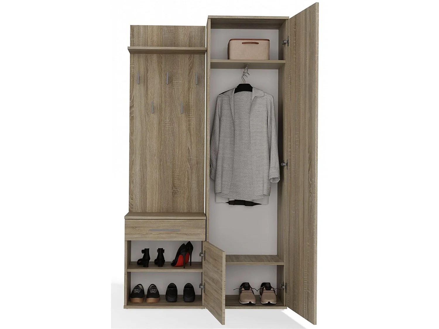 Flurgarderobe - mit Schrank und Spiegel - Eiche Sonoma - 100 cm - DUVIO