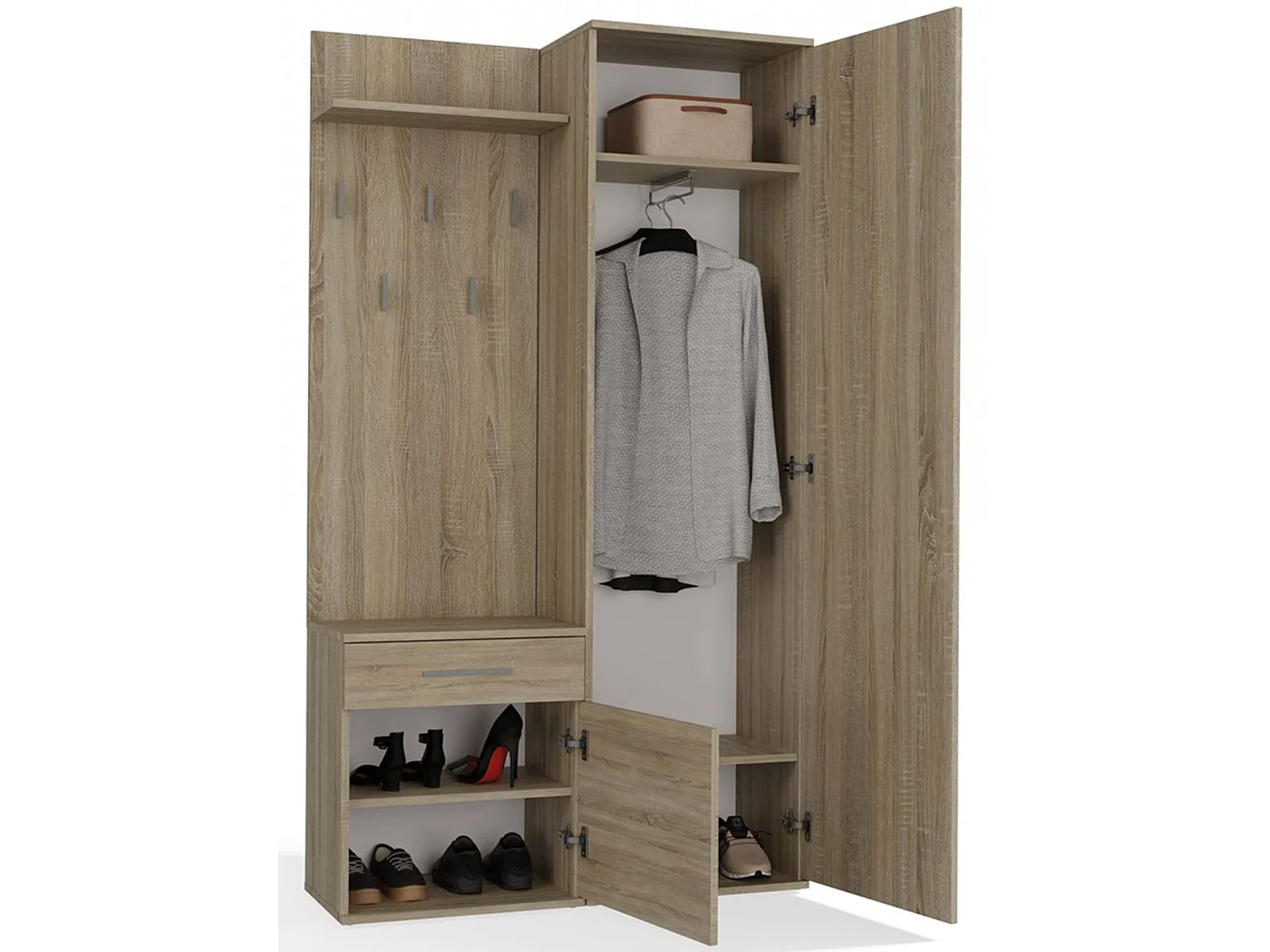 Flurgarderobe - mit Schrank und Spiegel - Eiche Sonoma - 100 cm - DUVIO