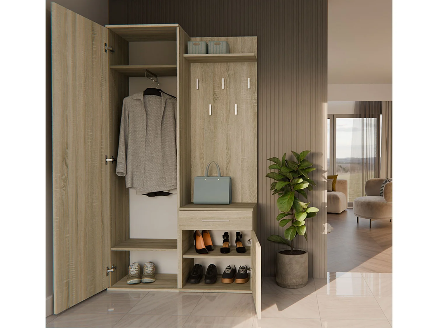 Flurgarderobe - mit Schrank und Spiegel - Eiche Sonoma - 100 cm - DUVIO