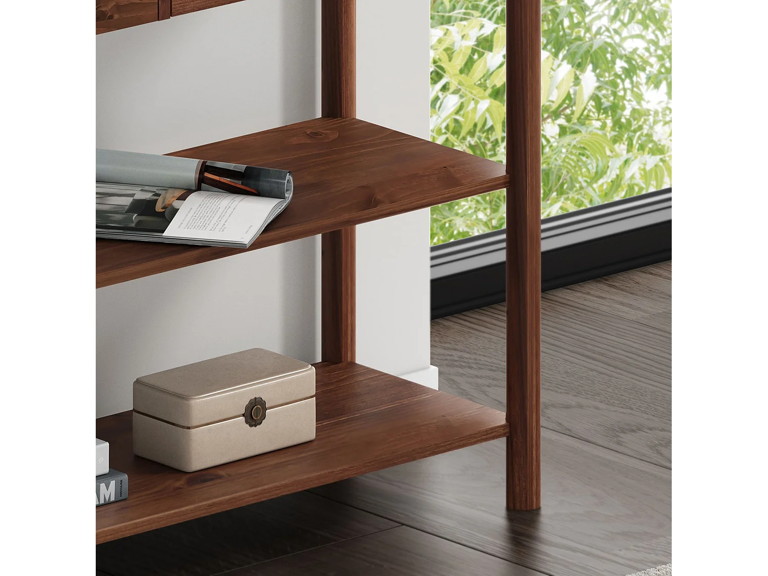 Table console d'entrée APOANA L 110 cm en bois massif coloris châtaignier avec 2 tiroirs et 2 tablettes, Design naturel