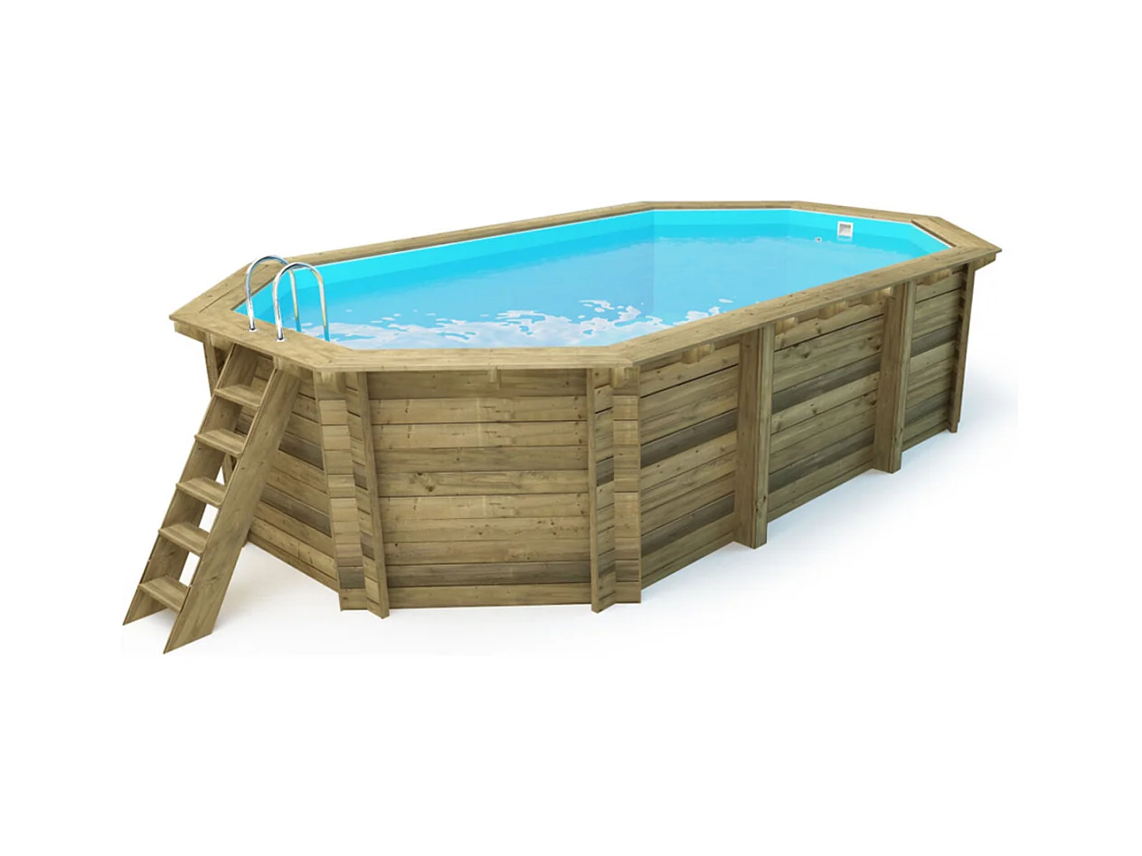 Piscine bois " Miami 130 " - 4.86 x 3.36 x 1.30 m + Bâche à bulles 180 µ + Bâche hiver 280 gr/m²