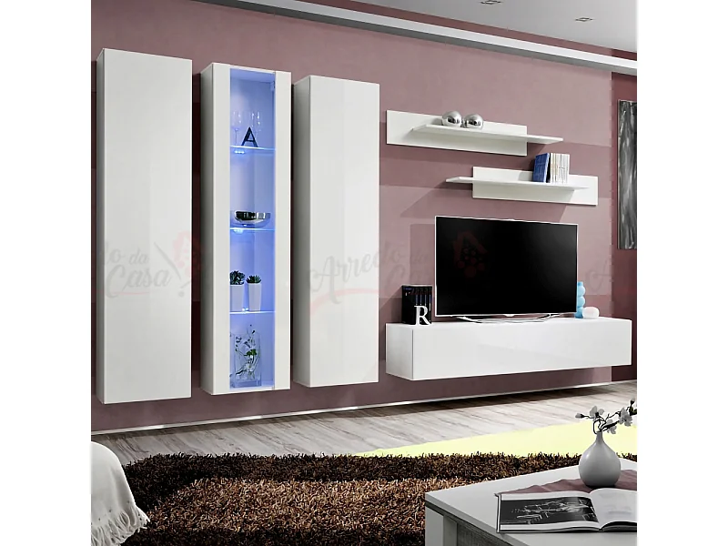 Parete attrezzata per soggiorno stile moderno 310x170 bianco PAP89