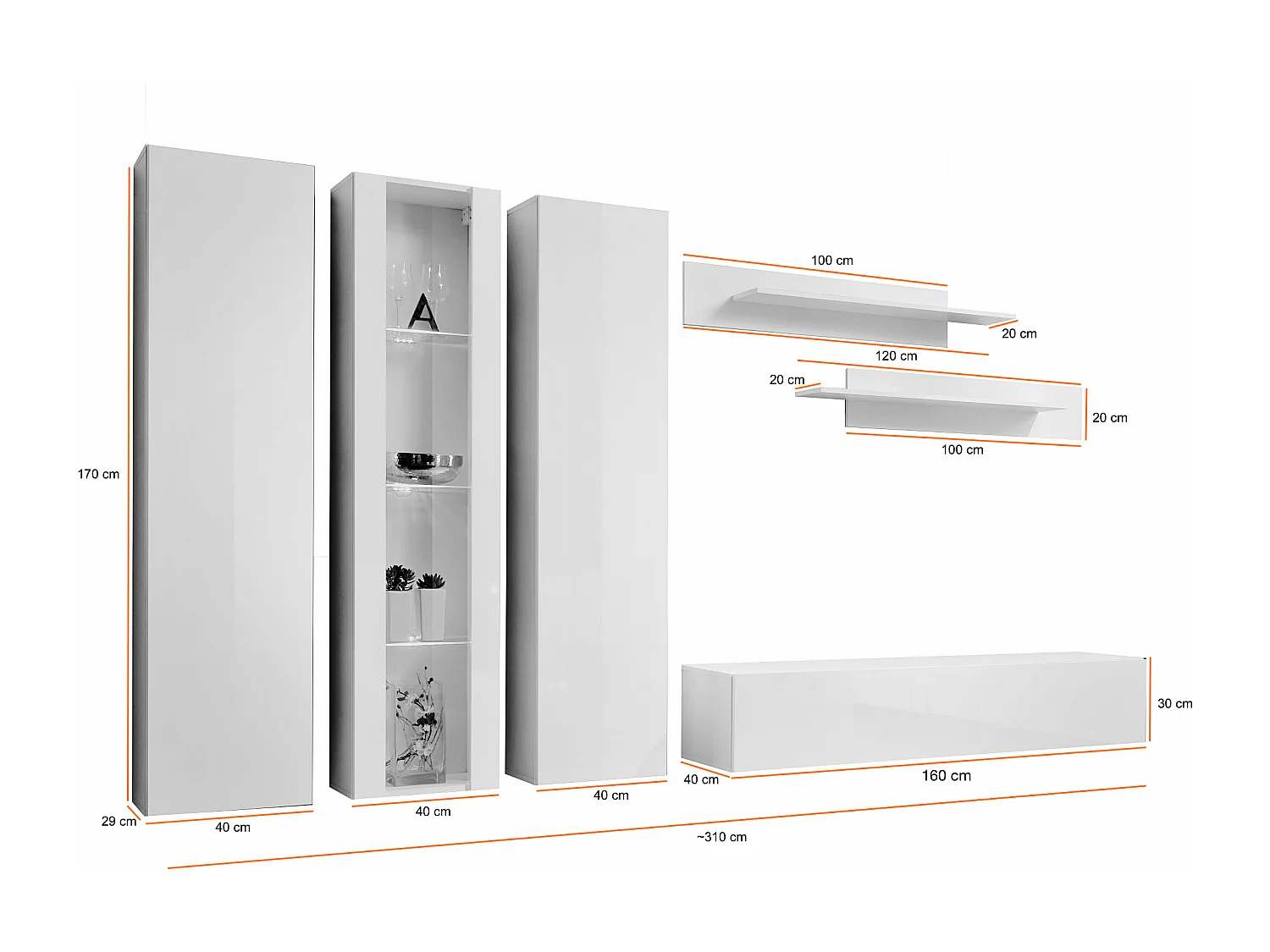 Parete attrezzata per soggiorno stile moderno 310x170 bianco PAP89