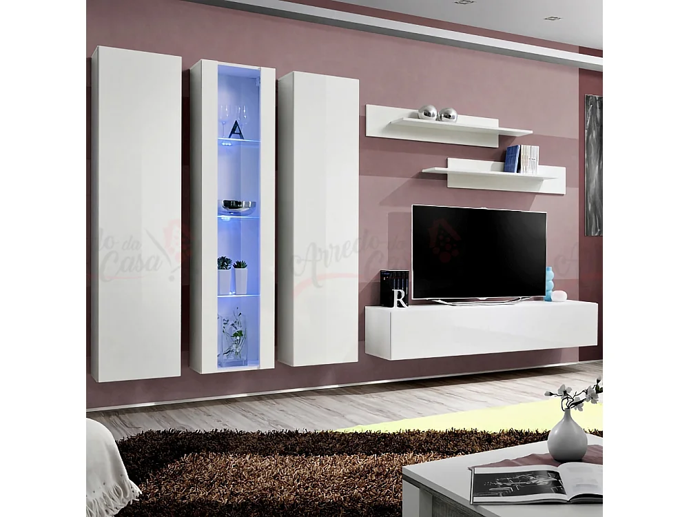 Parete attrezzata per soggiorno stile moderno 310x170 bianco PAP89