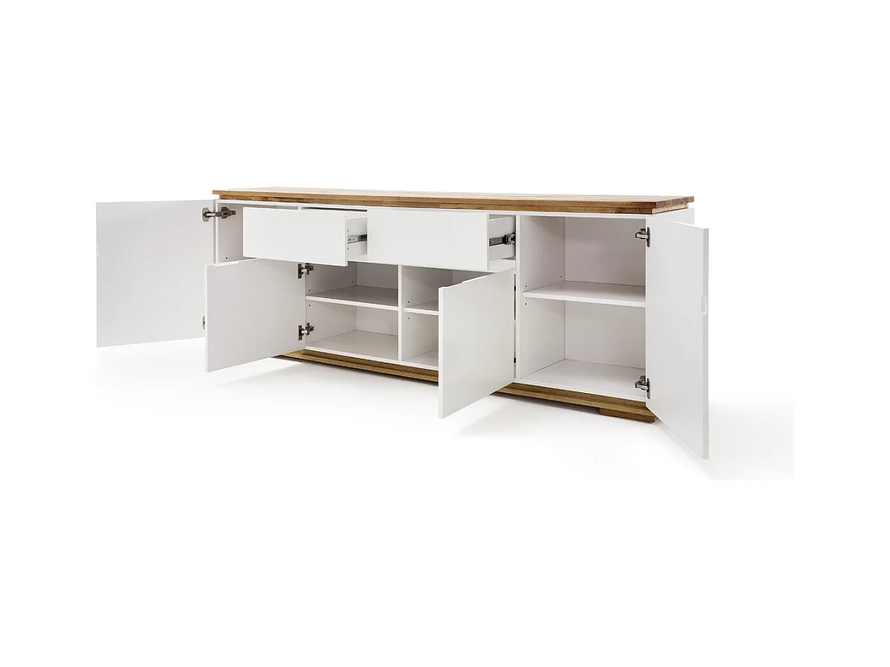 Commode en chêne massif laqué blanc mat - L182 x H81 x P40 cm