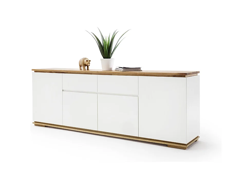 Commode en chêne massif laqué blanc mat - L182 x H81 x P40 cm