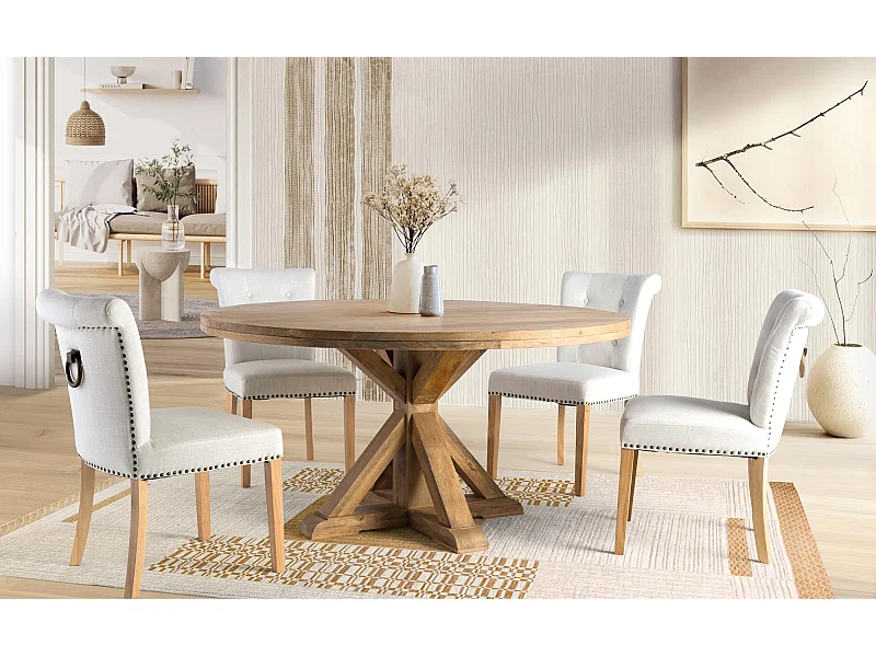 Table ronde en bois de manguier pour 10 personnes