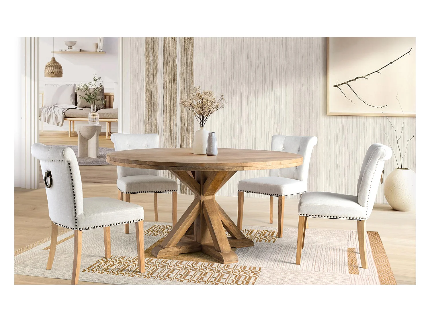 Table ronde en bois de manguier pour 10 personnes