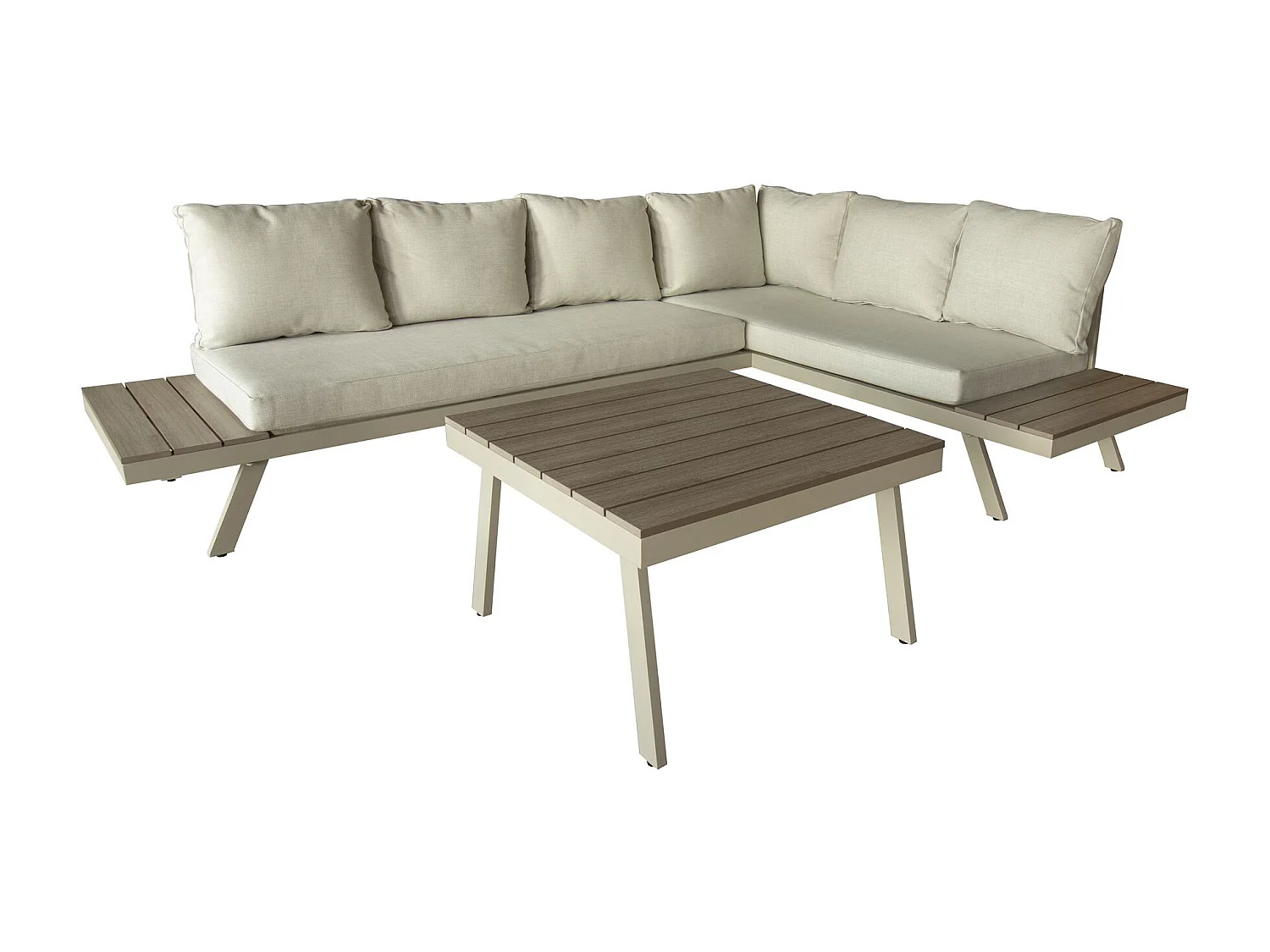 Now's Home - Salon De Jardin Structur En Aluminium Sable Avec Coussin En Oléfine Calvi