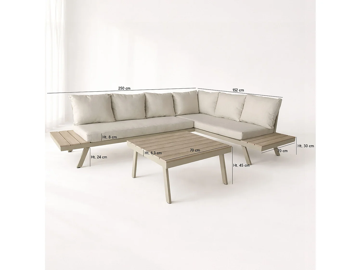 Now's Home - Salon De Jardin Structur En Aluminium Sable Avec Coussin En Oléfine Calvi