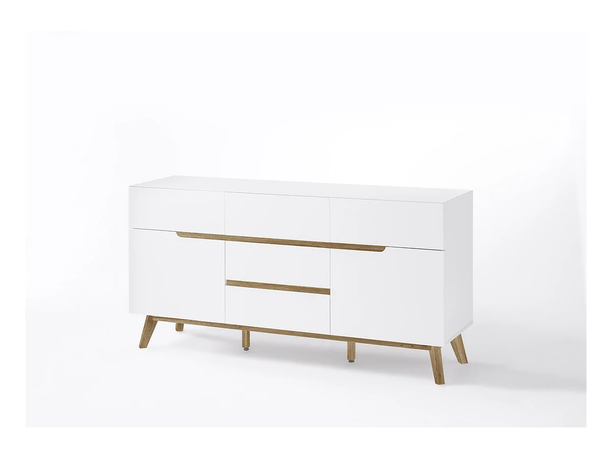Commode en laqué blanc mat avec piètement en chêne - L145 x H76 x P40 cm