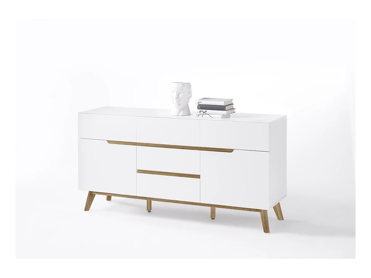 Commode en laqué blanc mat avec piètement en chêne - L145 x H76 x P40 cm