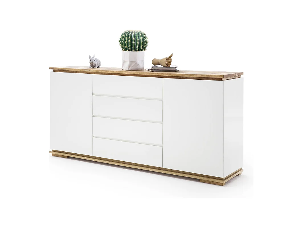 Commode en chêne massif laqué blanc mat - L172 x H81 x P40 cm