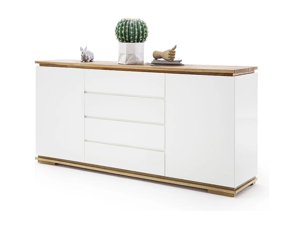 Commode en chêne massif laqué blanc mat - L172 x H81 x P40 cm