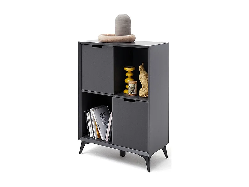 Commode finition laquée gris mat - Longueur 80 x Hauteur 115 x Profondeur 40 cm