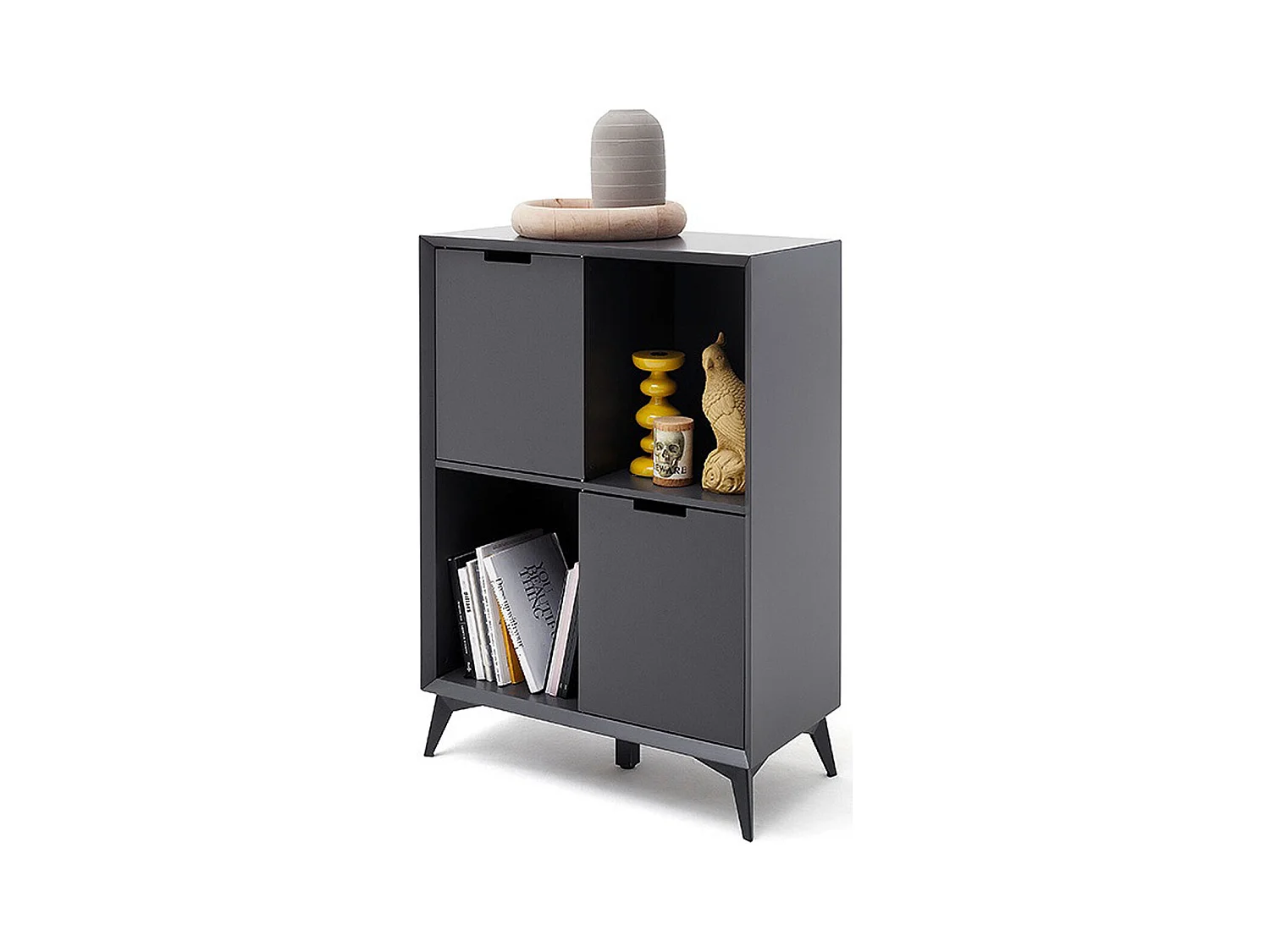 Commode finition laquée gris mat - Longueur 80 x Hauteur 115 x Profondeur 40 cm