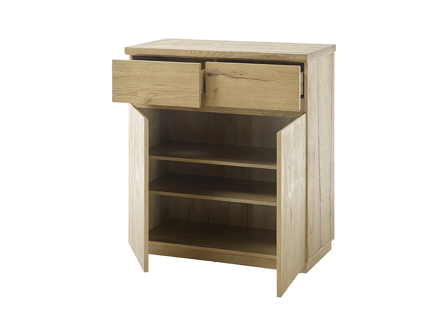 Commode d'entrée, meuble de rangement coloris chêne huilé - Longueur 90 x Hauteur 95 x Profondeur 41 cm