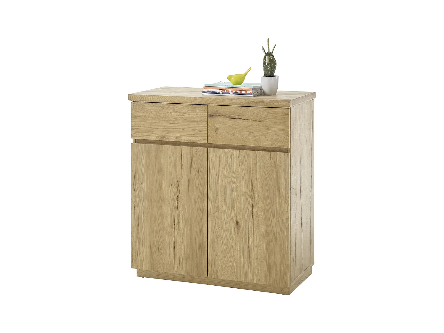 Commode d'entrée avec 2 portes coloris chêne - Longueur 90 x hauteur 95 x profondeur 41 cm