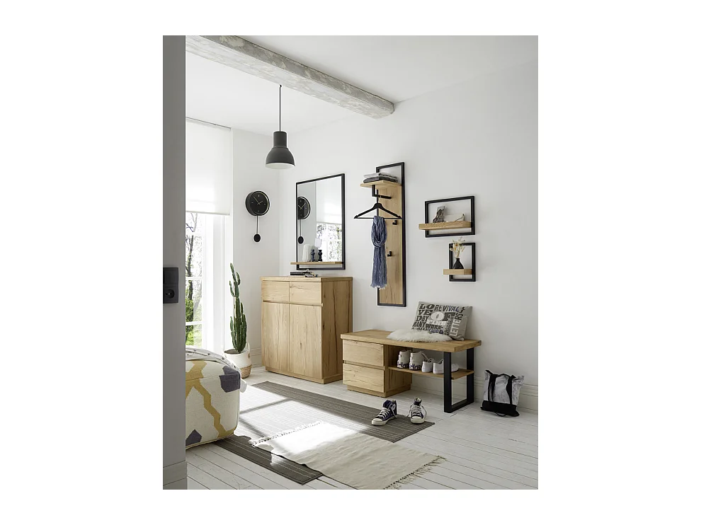 Commode d'entrée avec 2 portes coloris chêne - Longueur 90 x hauteur 95 x profondeur 41 cm