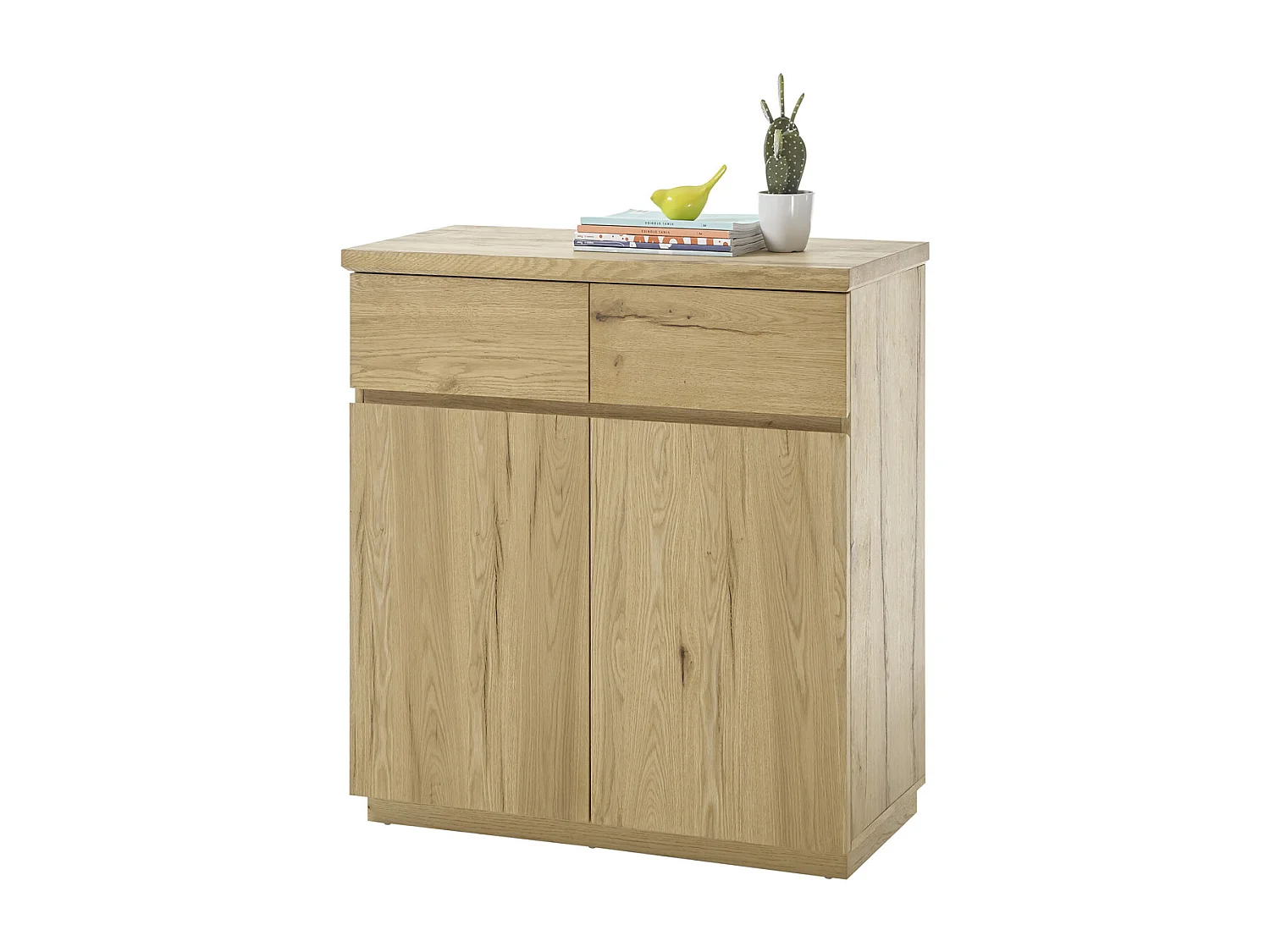 Commode d'entrée avec 2 portes coloris chêne - Longueur 90 x hauteur 95 x profondeur 41 cm