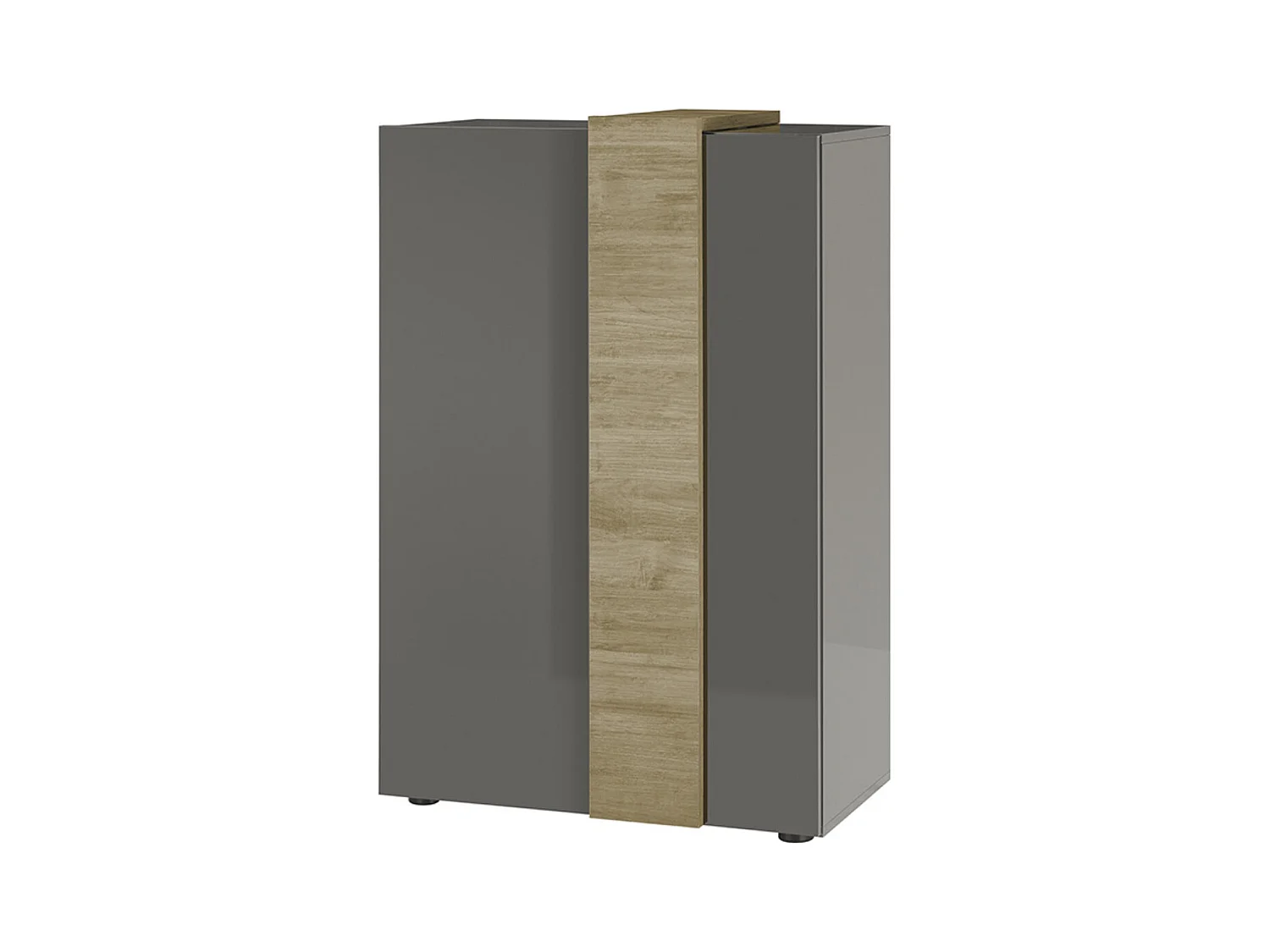 Commode haute, meuble de rangement coloris gris brillant, chêne - Longueur 78 x Hauteur 116 x Profondeur 44 cm