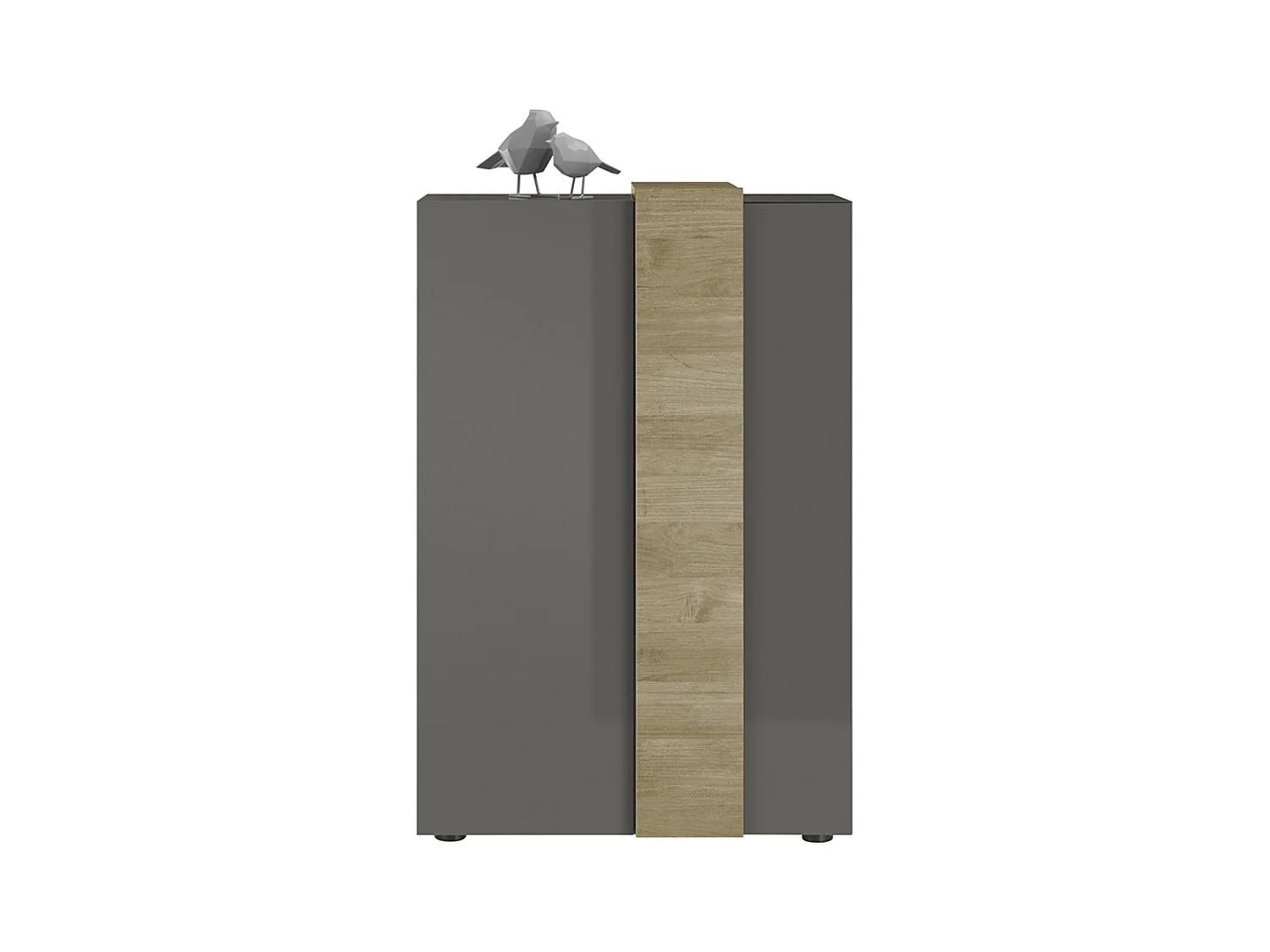 Commode haute, meuble de rangement coloris gris brillant, chêne - Longueur 78 x Hauteur 116 x Profondeur 44 cm