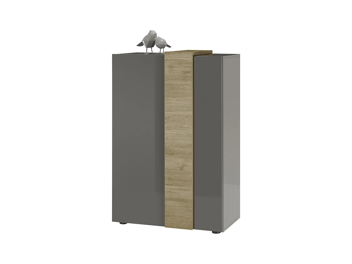 Commode haute, meuble de rangement coloris gris brillant, chêne - Longueur 78 x Hauteur 116 x Profondeur 44 cm