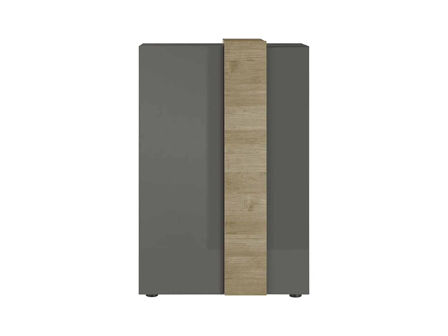 Commode haute, meuble de rangement coloris gris brillant, chêne - Longueur 78 x Hauteur 116 x Profondeur 44 cm