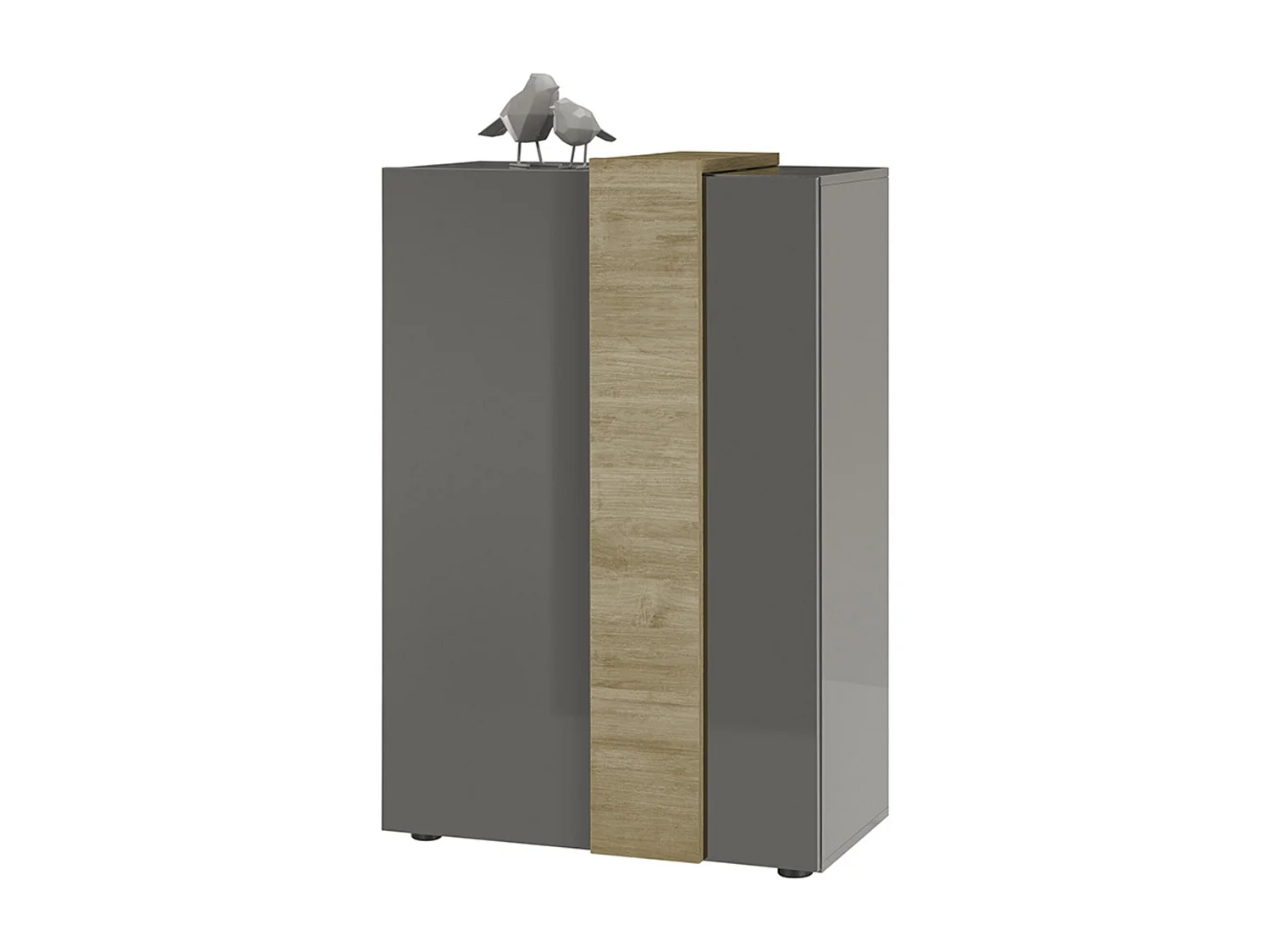 Commode haute, meuble de rangement coloris gris brillant, chêne - Longueur 78 x Hauteur 116 x Profondeur 44 cm