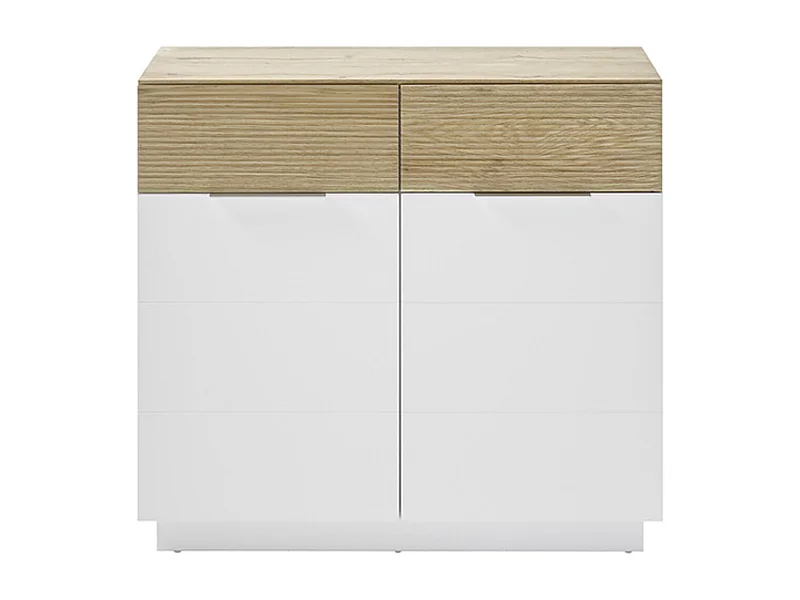 Commode, meuble de rangement de 2 portes coloris blanc mat, chêne - Longueur 90 x Hauteur 83 x Profondeur 40 cm